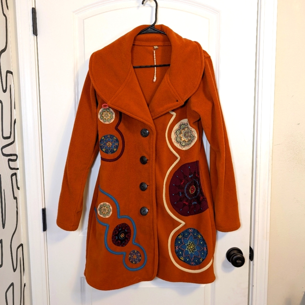Vintage 70s Orange Embroidered Women's Coat